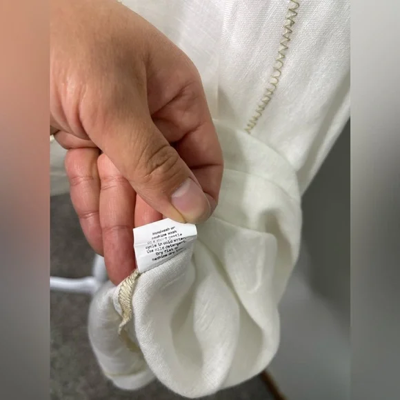 Cynthia Ashby White Linen Cream Abstract Art Stitch Oversized Tunic XL Retail219 - Picture 10 of 12